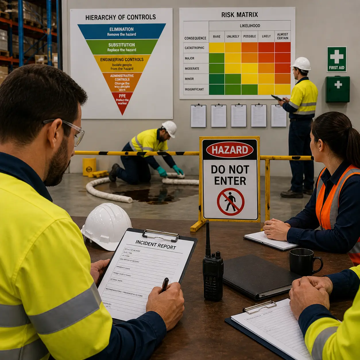 Workers carrying out a hazard analysis